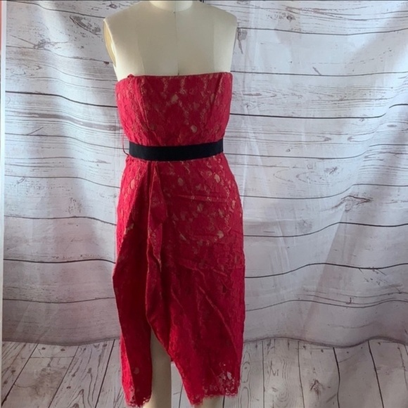 BCBGMaxAzria Alexandra Women’s Rio Red Strapless Lace Dress size 8 NWOT - Picture 4 of 15